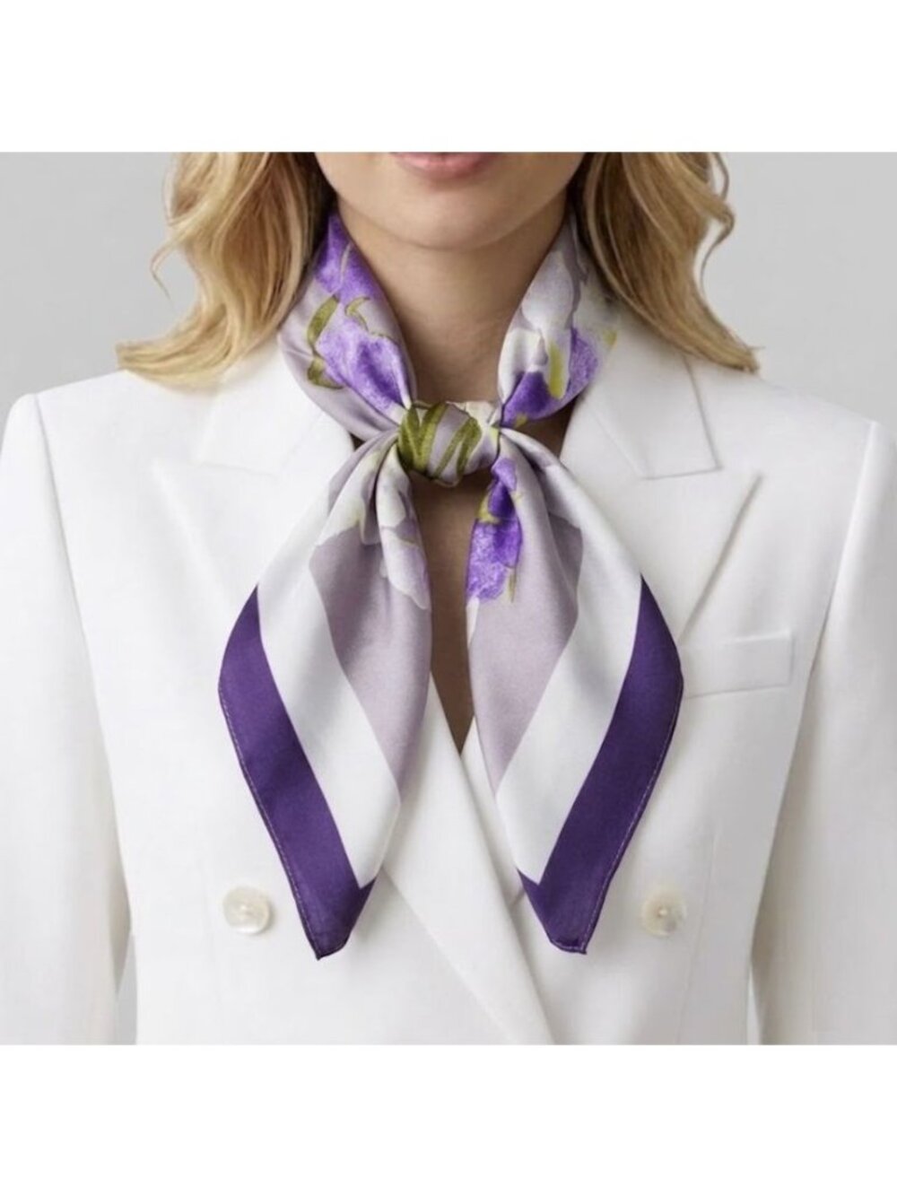⭐New Elegant Silky Square Scarf Bandana Handkerchief Soft Luxury floral Purple⭐